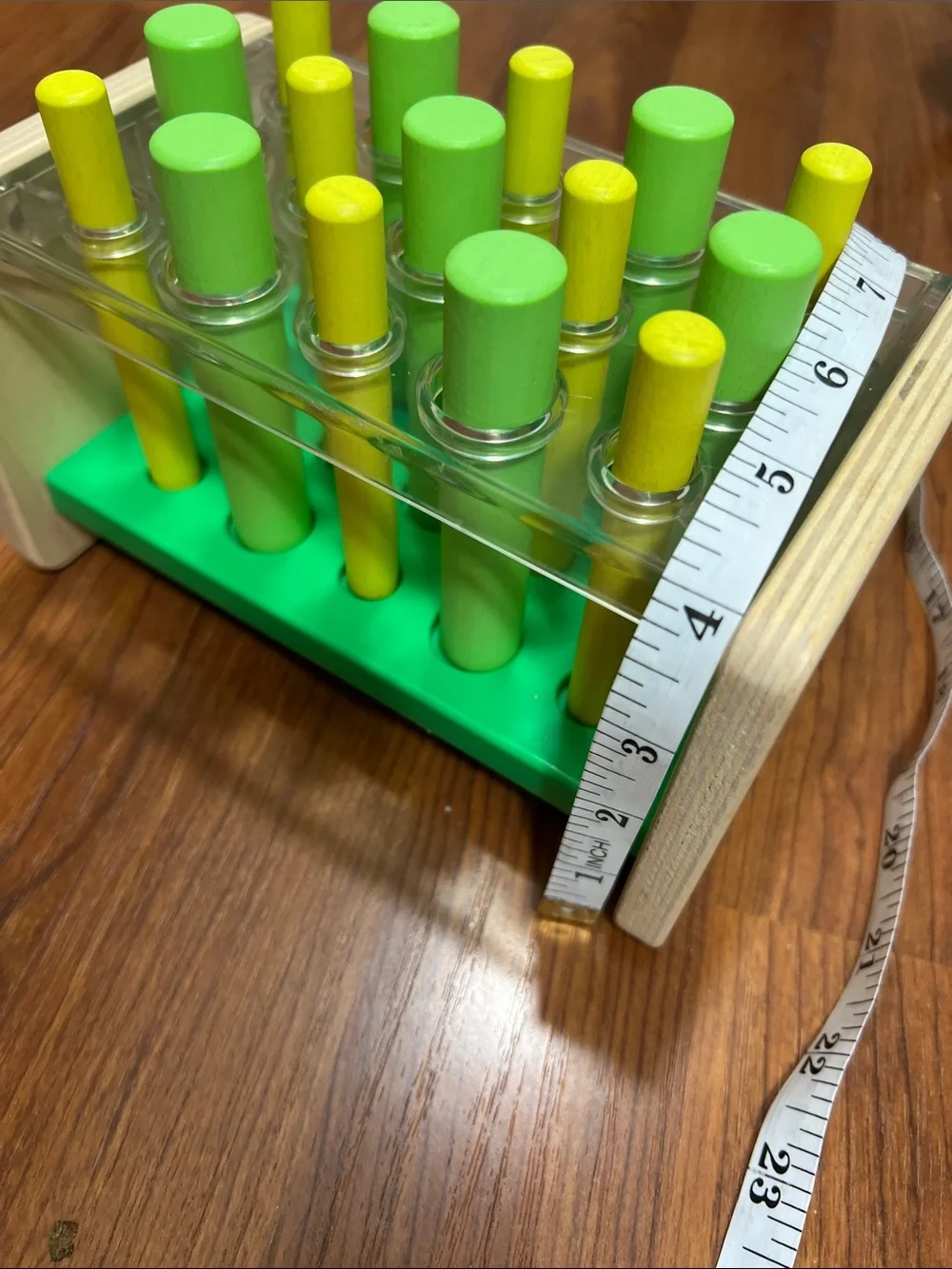 Lovevery Wooden Posting Stand Educational Toy Green and Yellow